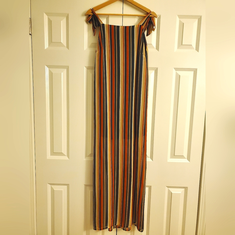 Stripped Maxi Dress with Tie-Strap